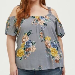 (NWT) Torrid Stone Grey Floral Cold Shoulder Blouse